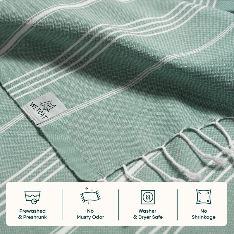 WETCAT Turkish Beach Towel Oversized (38""x71"") 100% Turkish Cotton  Made in Turkey - Sand Free  Extra Large  Ultra Soft  Quick Drying  Compact & Lightweight for Travel - Teal - Image 5